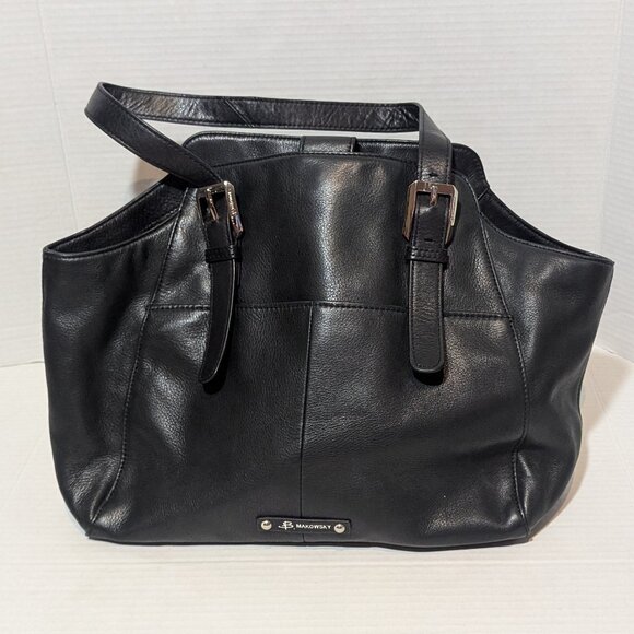B. Makowsky Black Supple Leather Shoulder Tote Bag Purse - Picture 3 of 15